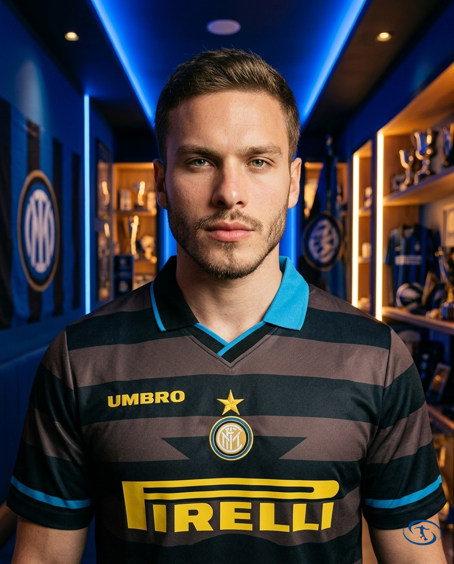 Camisa Inter de Milão Away 97/98 Masculina Umbro Torcedor - Preto e Cinza - Badge Close-Up | Sant Sport