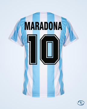 Argentina Home Retro Maradona 10 Shirt 1986 (Retro Flock Printing) - Men's