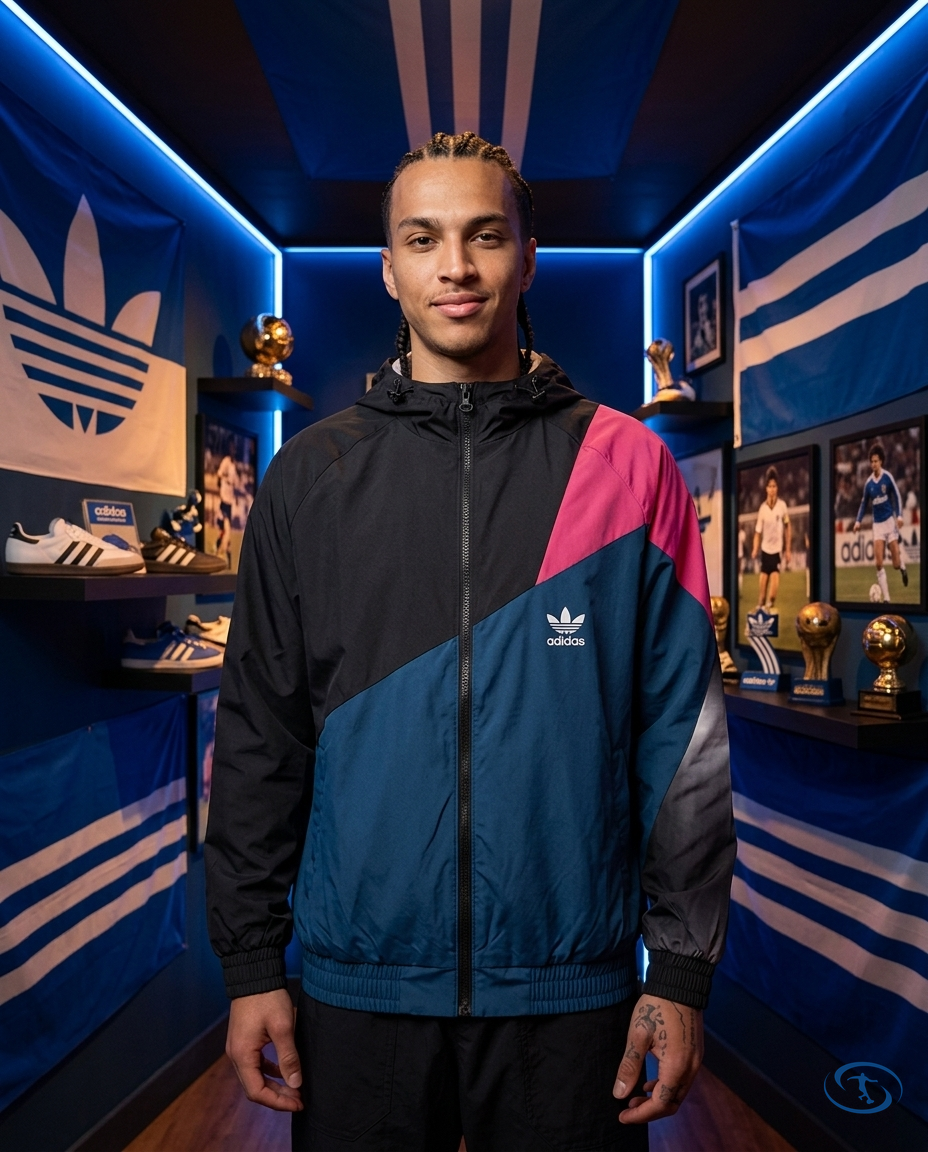 Corta Vento Adidas Masculino - Preto Azul e Rosa - Front View | Sant Sport