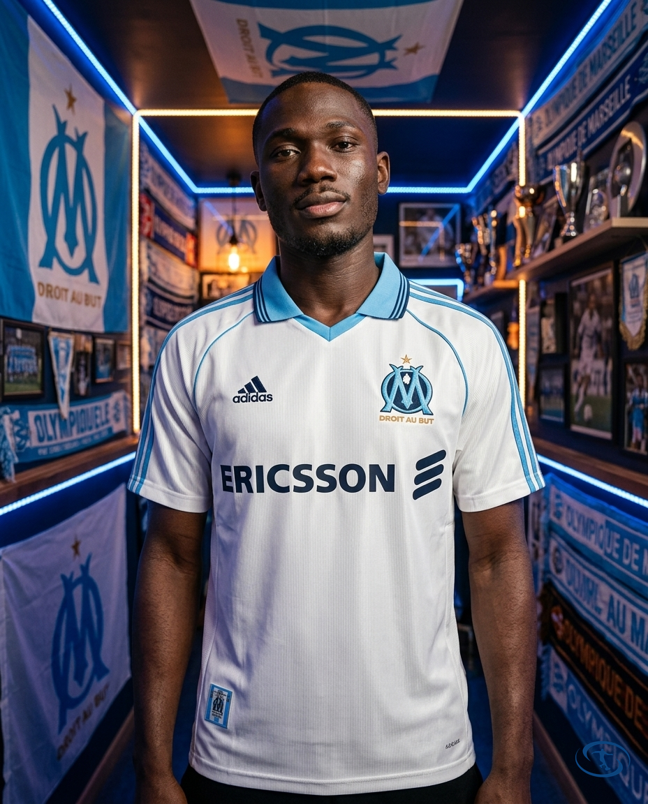 Camisa Olympique de Marseille Home Retrô 1998/1999 Torcedor Adidas Masculina - Branco - Front View | Sant Sport