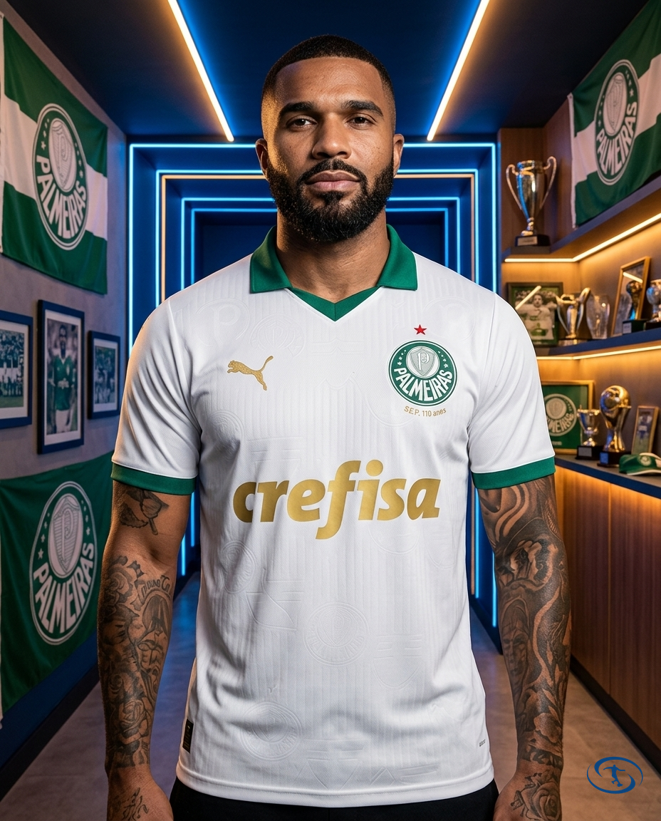 Palmeiras II Jersey Away 2024/25 Puma Men's - White e Dourado - Front View | Sant Sport