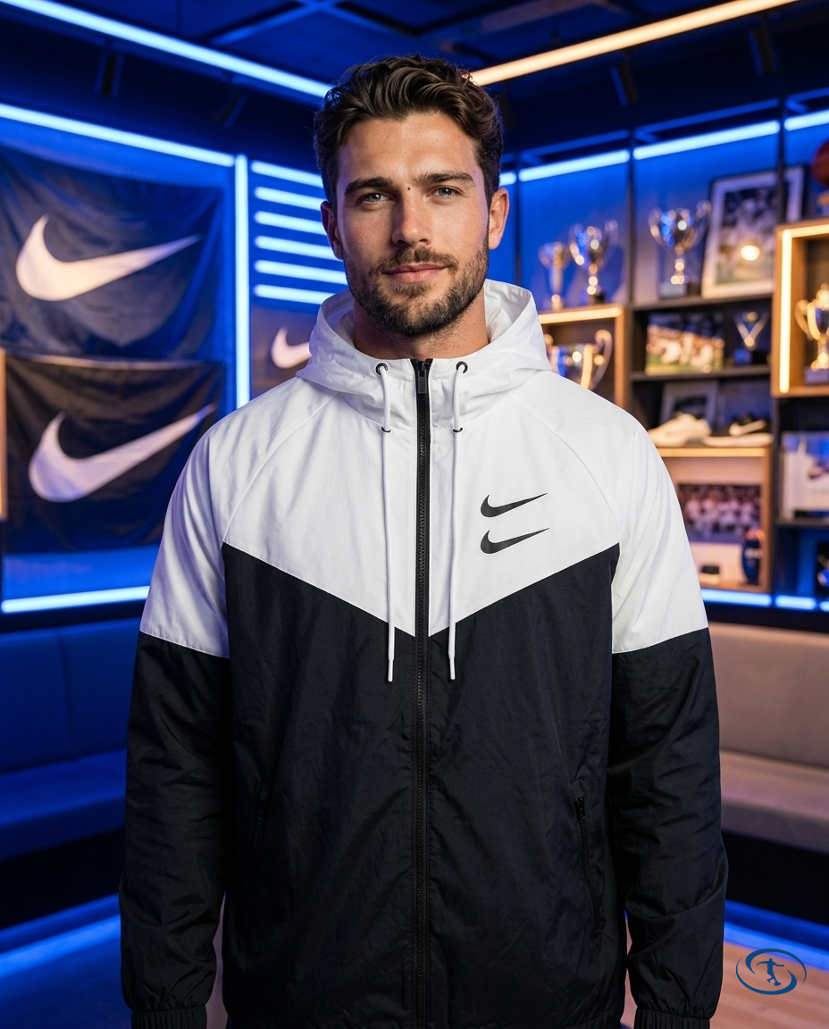 Nike Men's - Black & White Windbreaker - Front View | Sant Sport