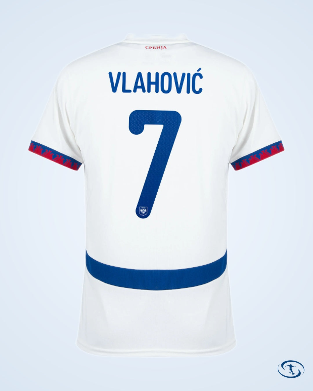 Serbia Away Vlahović 7 Shirt 2024-2025 (Official Printing) - Men's