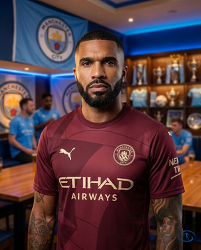 Camisa Manchester City III 24/25 - Jogador Puma Masculina - Vinho - Badge Close-Up | Sant Sport