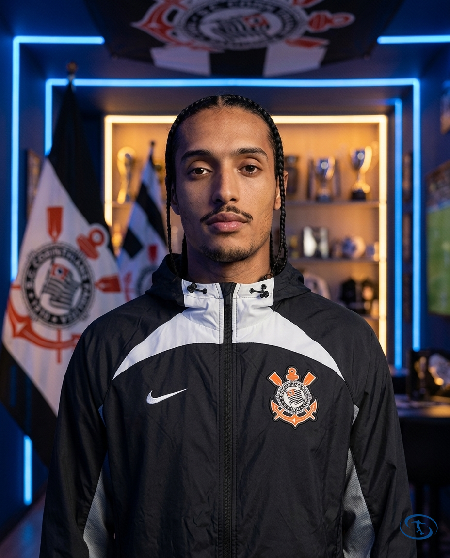 Corinthians Windbreaker 24/25 Men's - Black & Grey - Badge Close-Up | Sant Sport