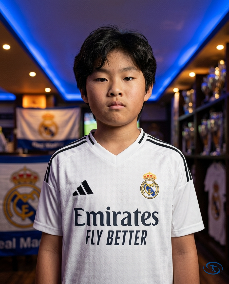 Conjunto Infantil Real Madrid Home 24/25 Adidas - Branco - Badge Close-Up | Sant Sport