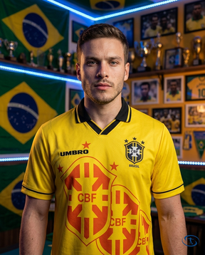 Camisa Seleção Brasileira Retrô Home 1994 Torcedor Umbro Masculina - Tetra - Badge Close-Up | Sant Sport