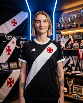 Vasco da Gama Jersey Home 2024/25 - Kappa Women's - Black & White - Front View | Sant Sport