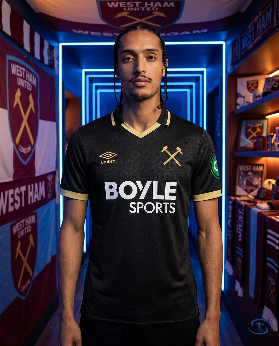 Camisa West Ham United Third 2025/26 Torcedor Umbro Masculina - Preto - Front View | Sant Sport