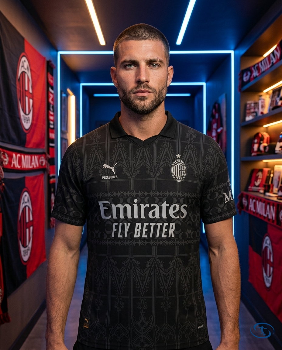 Camisa AC Milan X Pleasures "Luz e Trevas" 2024/25 Torcedor Puma Masculino - Preto - Front View | Sant Sport