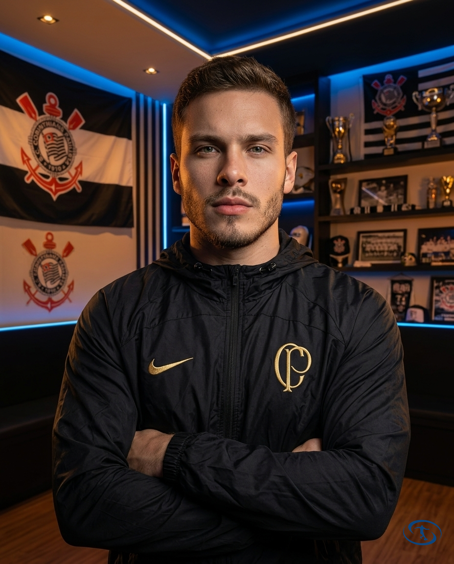 Corinthians Men's - Black & Gold Windbreaker - Side View | Sant Sport