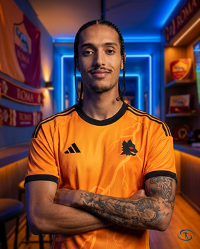 Camisa AS Roma Away 2025/26 - Torcedor Adidas Masculino - Laranja - Badge Close-Up | Sant Sport