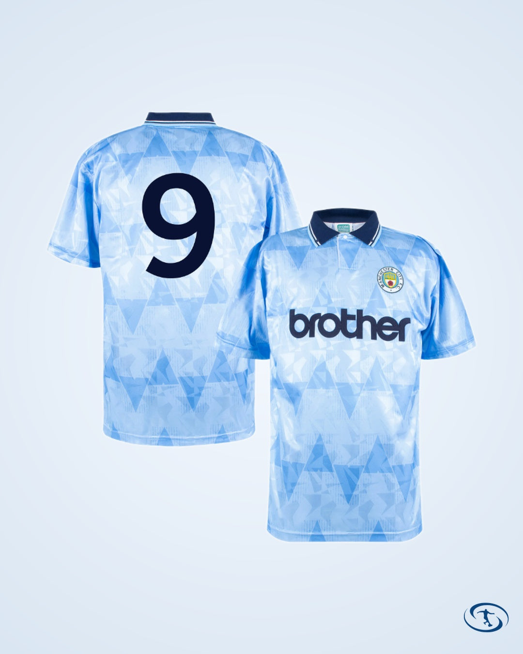 Score Draw Man City Home No.9 Retro Shirt 1989 (Retro Flock Printing) - Men's