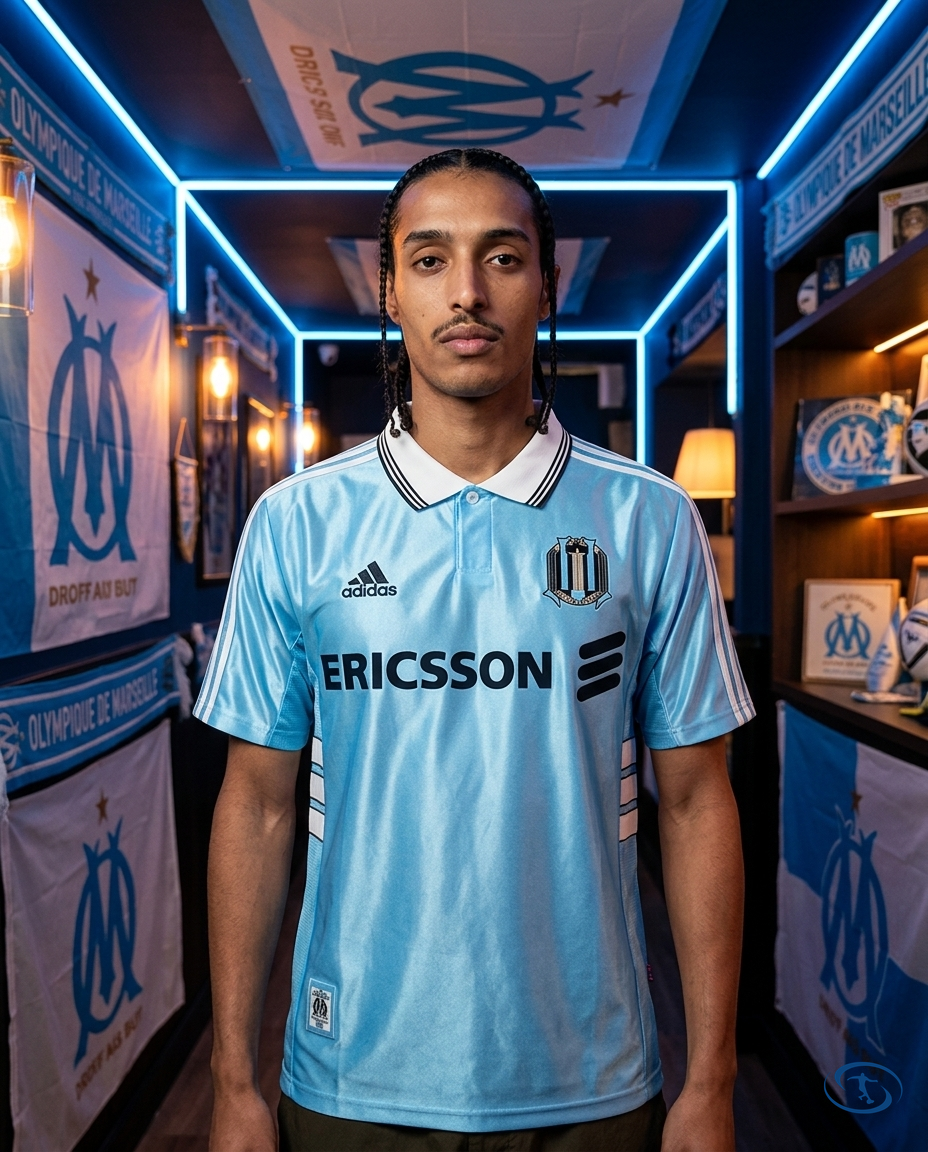 Camisa Olympique de Marseille Away Retrô 1998/1999 Torcedor Adidas Masculina - Azul - Front View | Sant Sport