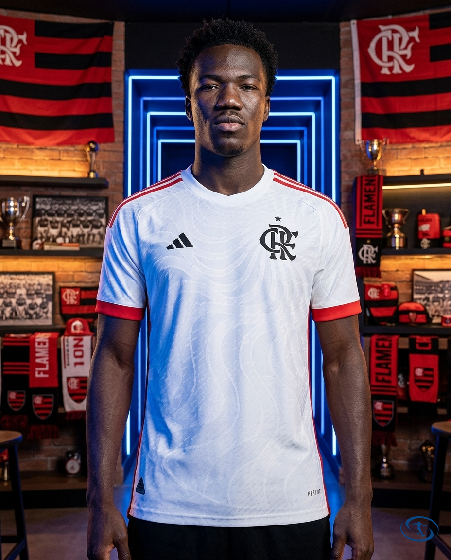 Camisa Flamengo Away 2024 Torcedor Adidas Masculino - Branco e Vermelho - Front View | Sant Sport