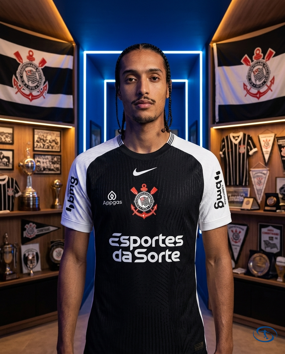 Corinthians Jersey Away w/ Sponsors 2025/26 Player Version Nike Men's - Black - Front View | Sant Sport