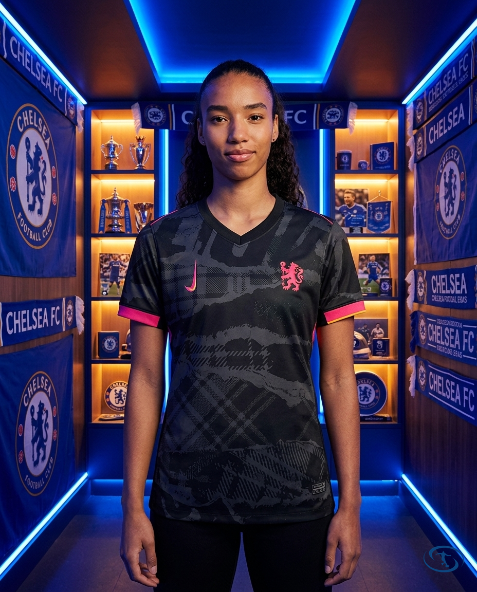 Camisa Chelsea Third 24/25 - Torcedor Nike Feminina - Preto e Rosa - Front View | Sant Sport