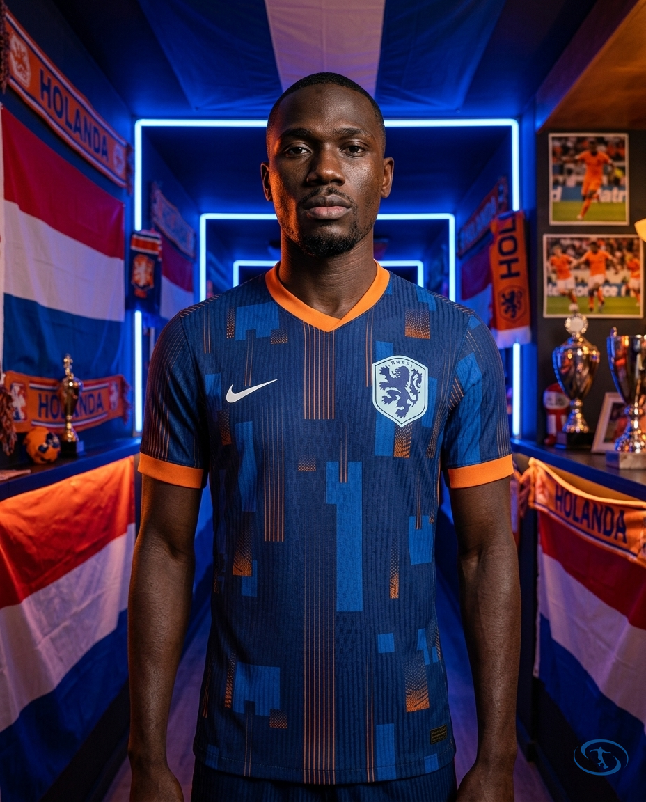 Camisa Holanda Away 24/25 - Jogador Nike Masculino - Azul e Laranja - Front View | Sant Sport