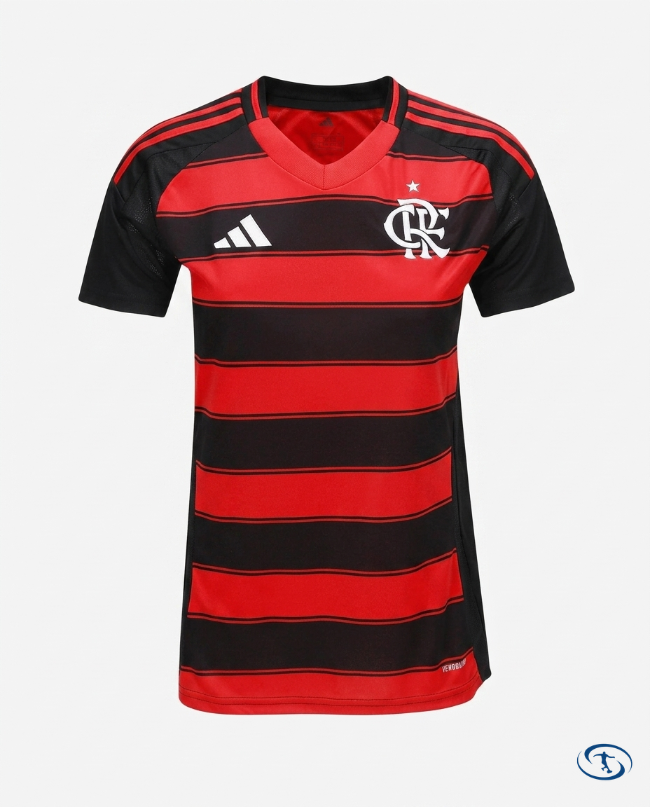 Flamengo Jersey Home 2025/26 - Women's Adidas - Black e Vermelho - Packshot | Sant Sport