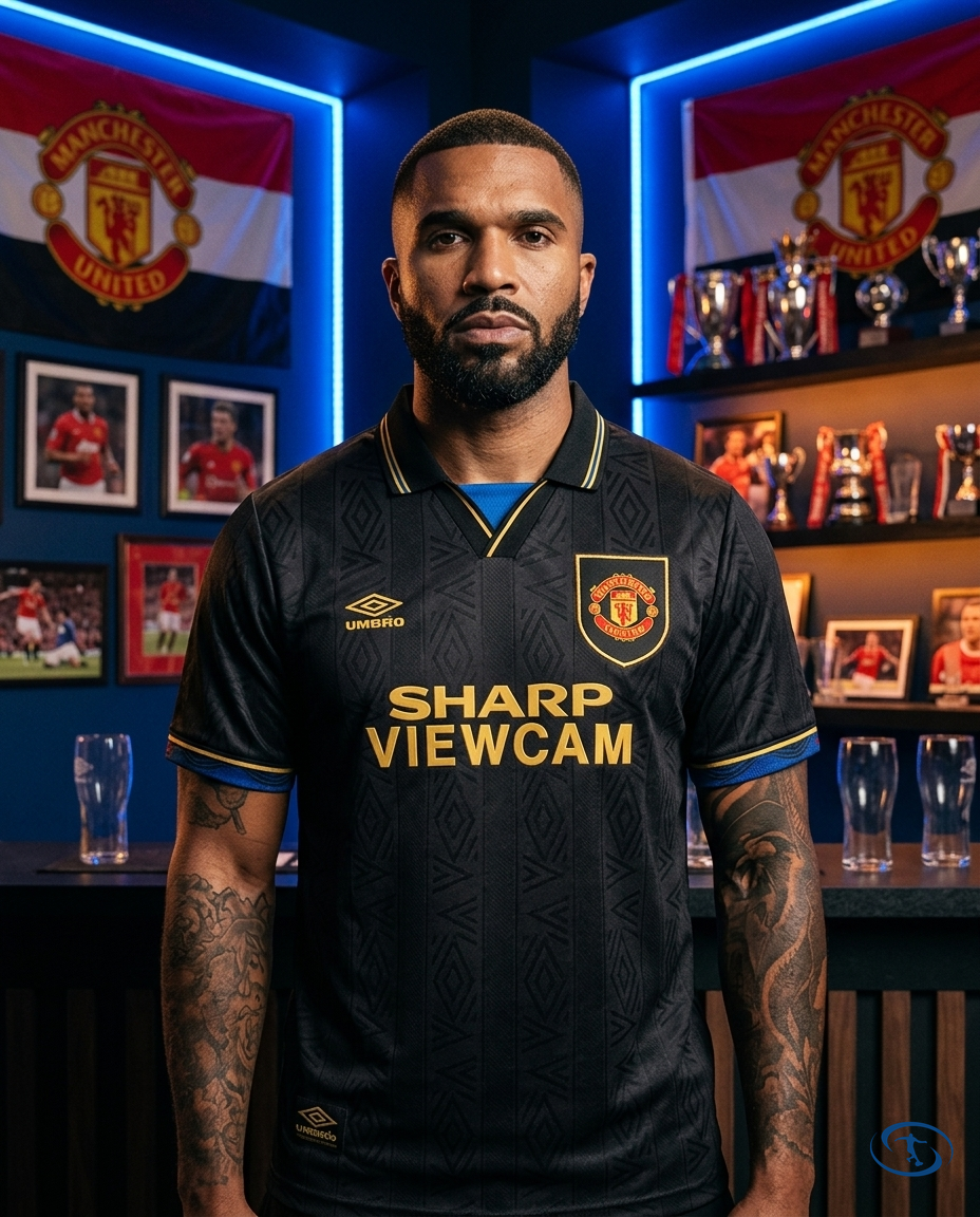 Camisa Manchester United Away Retrô 1993/1994 - Torcedor Umbro Masculina - Preto e Dourado - Front View | Sant Sport