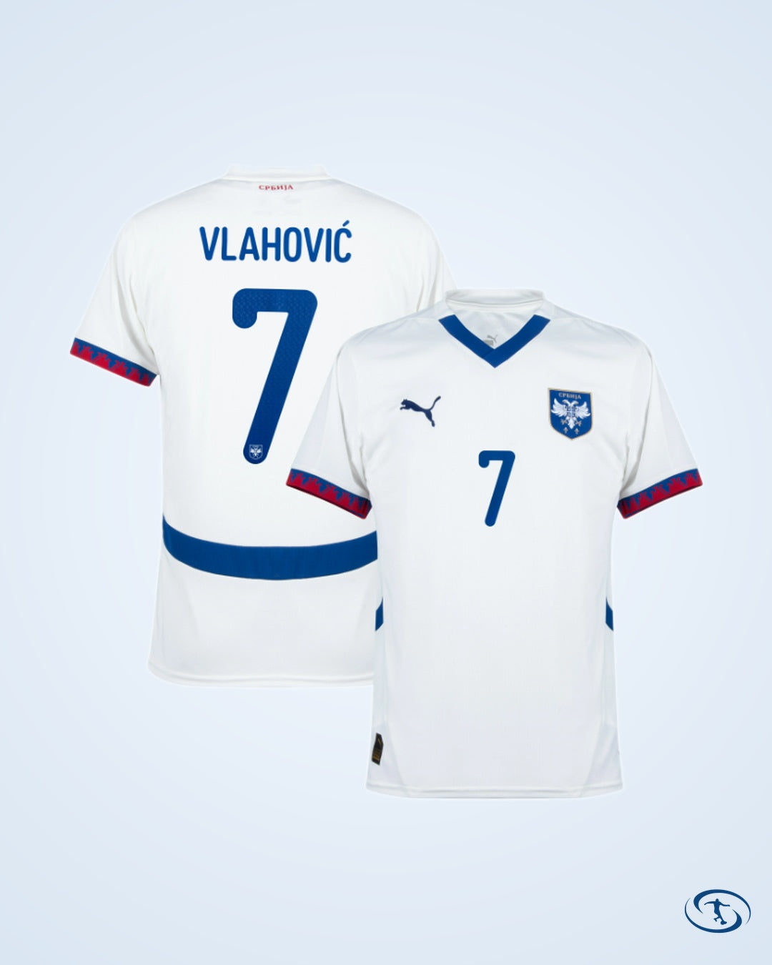Serbia Away Vlahović 7 Shirt 2024-2025 (Official Printing) - Men's