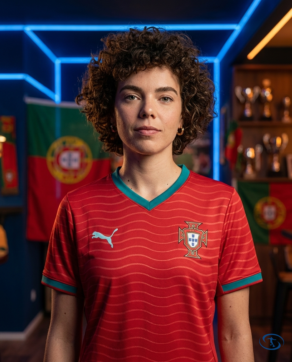 Camisa Portugal Home 2026/27 Torcedor Puma Feminina - Vermelho - Badge Close-Up | Sant Sport