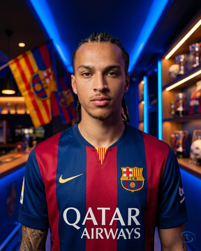 Kit Neymar Camisa Barcelona Champions League 2014/15 - Chaveiro - Mini Troféu Champions - Medalha de Campeão 14/15 - Miniatura Neymar - Badge Close-Up | Sant Sport