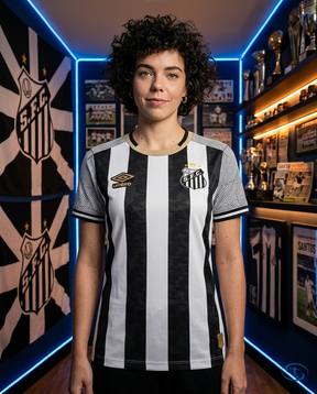 Santos Jersey Away 2024/25 - Umbro Women's - Black & White - Front View | Sant Sport