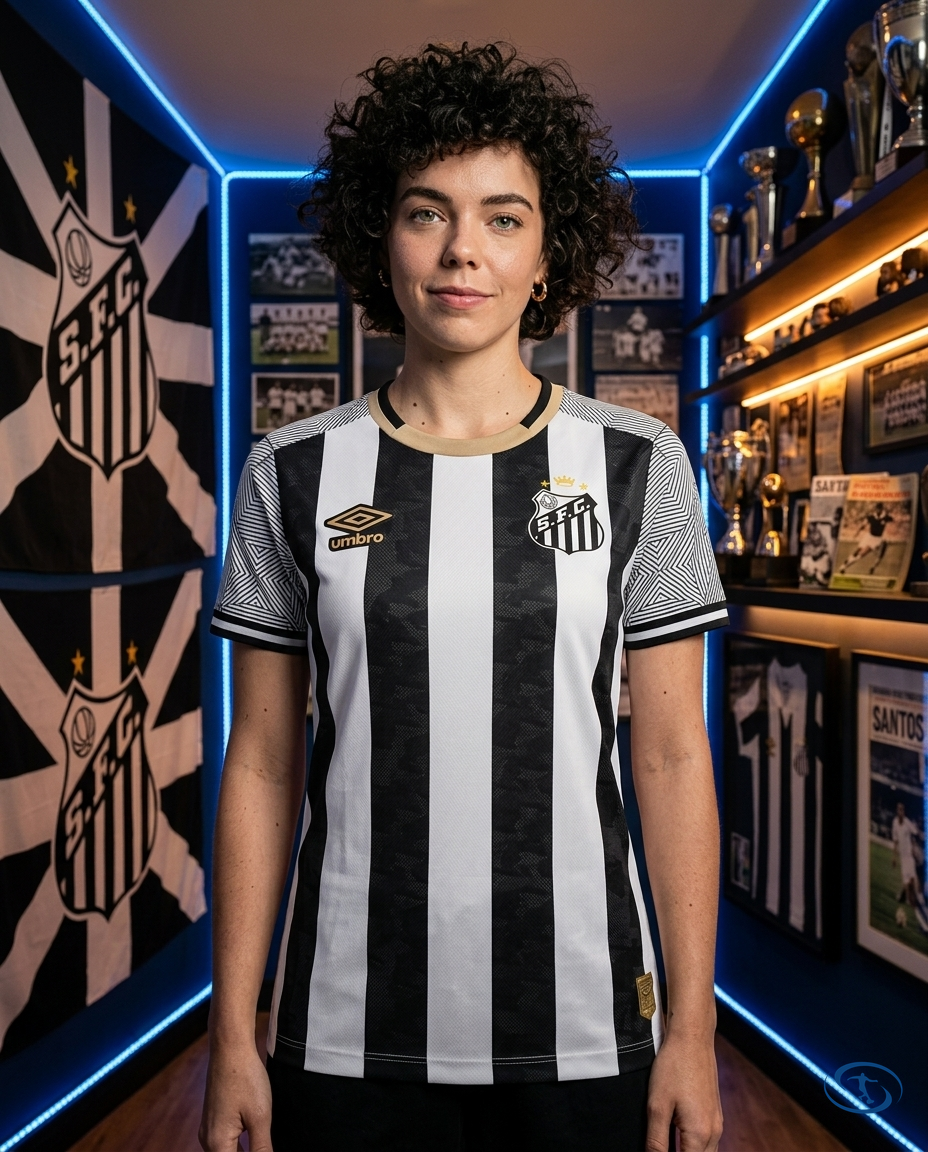 Santos Jersey Away 2024/25 - Umbro Women's - Black & White - Front View | Sant Sport