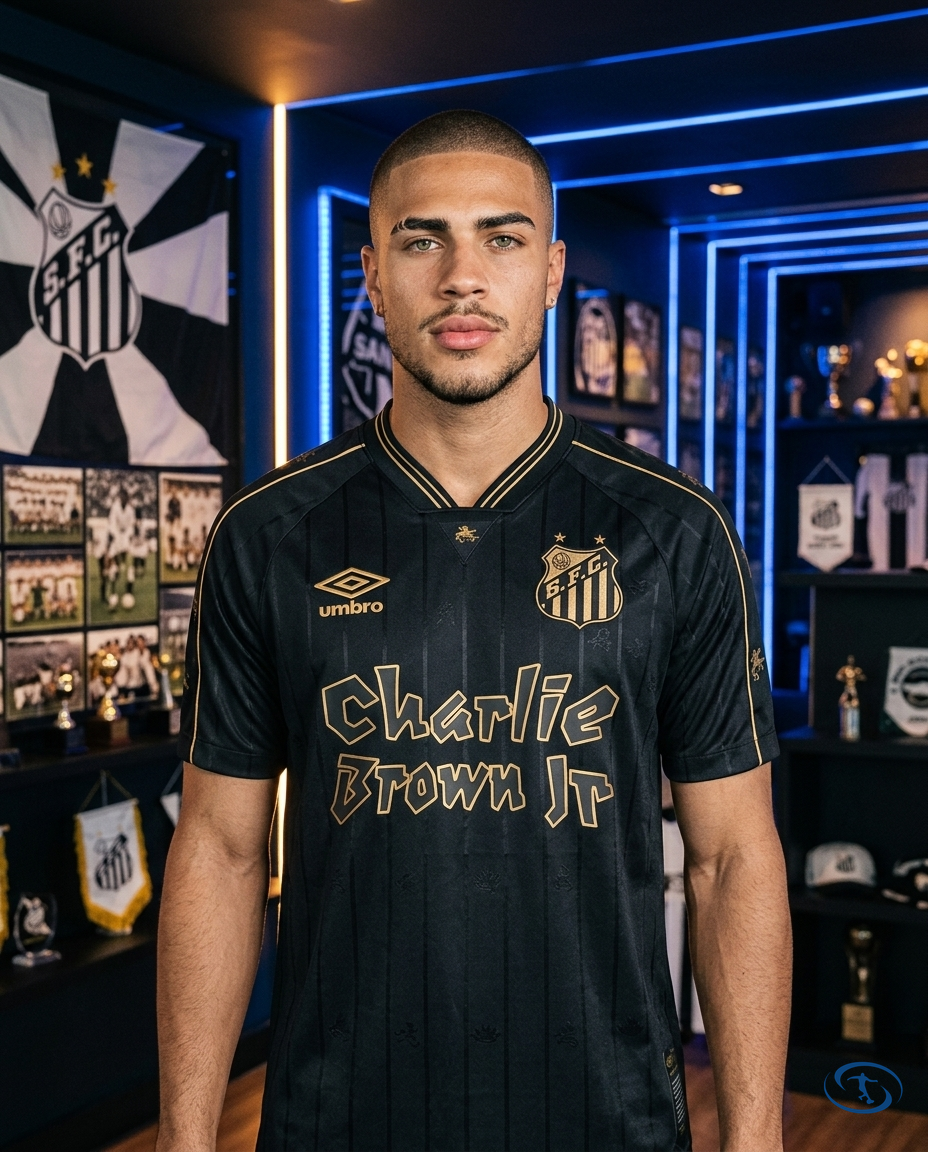 Camisa Peixão X Charlie Brown Jr 24/25 Torcedor Umbro Masculino - Preto e Dourado - Front View | Sant Sport