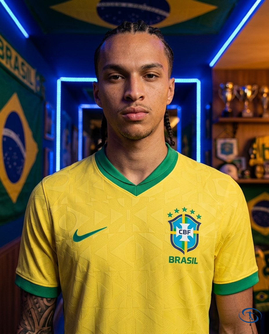 Camisa Brasil Home I 2026/27 Jogador Nike Masculino - Amarelo - Badge Close-Up | Sant Sport