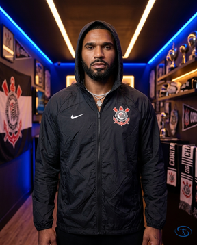 Corinthians Men's - Black Windbreaker - Front View | Sant Sport