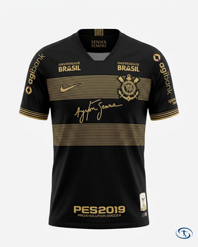 Corinthians Ayrton Senna Jersey w/ Sponsors 2018/19 Retro - Nike Men's Preto e Dourado - Packshot | Sant Sport