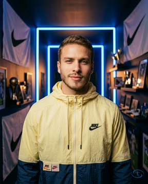 Nike Men's - Blue e Bege Windbreaker - Badge Close-Up | Sant Sport