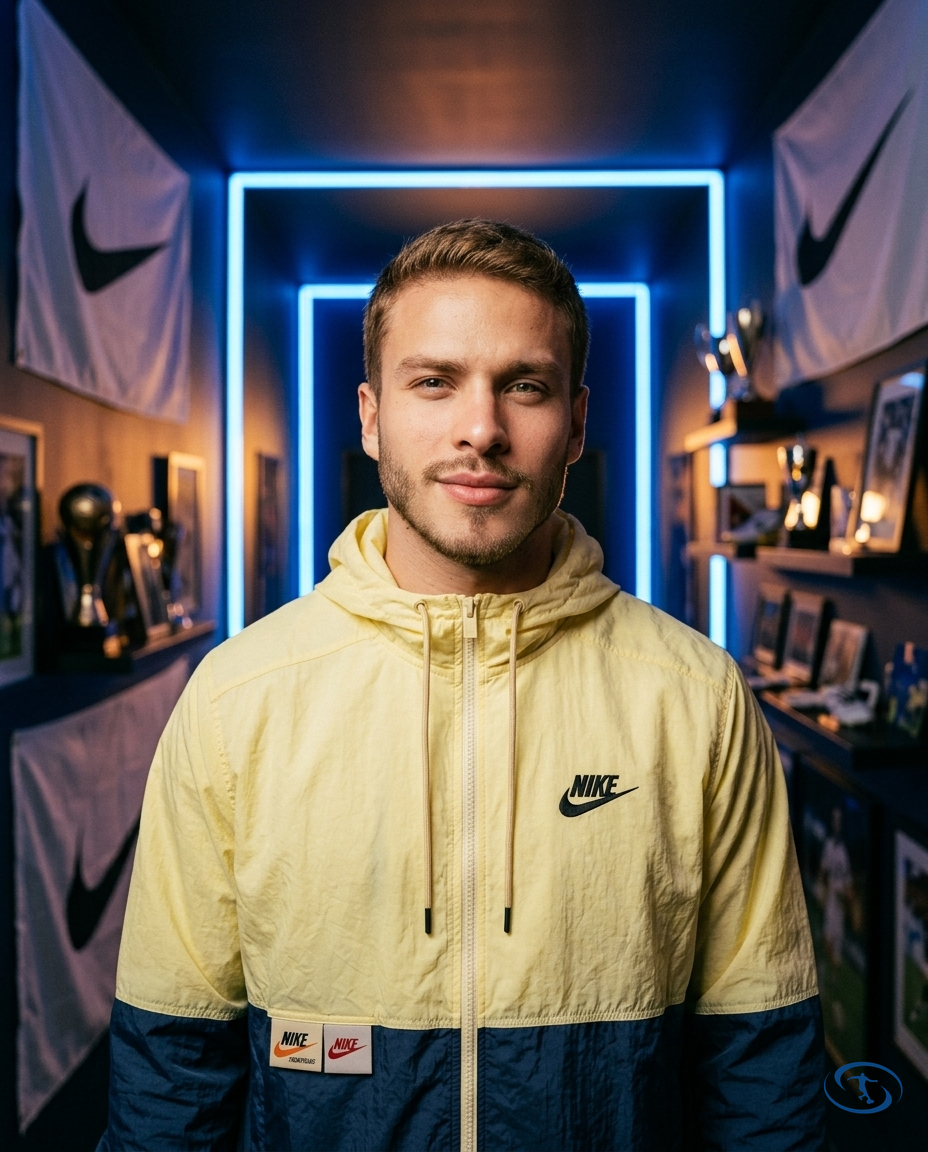 Nike Men's - Blue e Bege Windbreaker - Badge Close-Up | Sant Sport