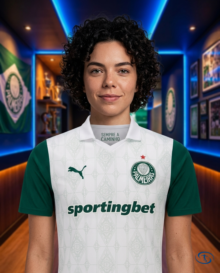 Palmeiras Jersey Away 2025/26 - Women's Puma - White e verde - Badge Close-Up | Sant Sport