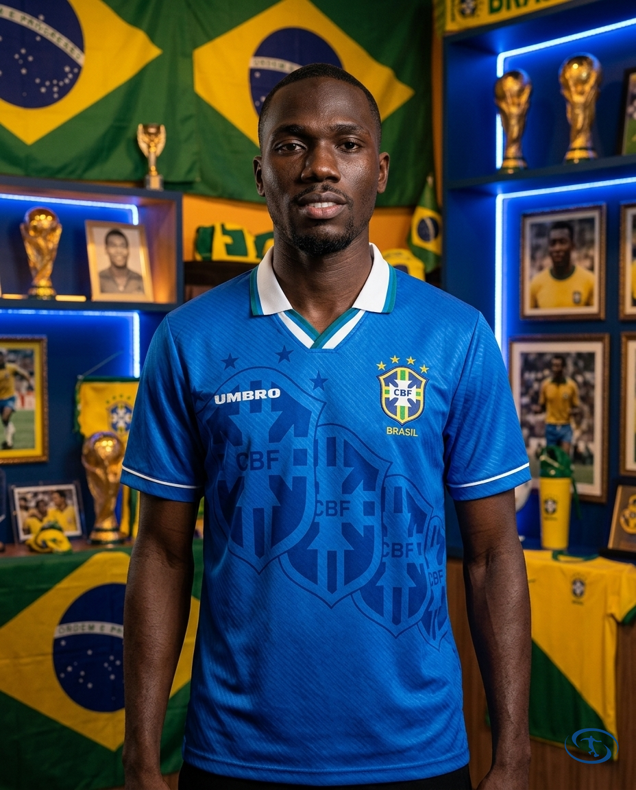 Camisa Seleção Brasileira Retrô Away 1994 Torcedor Umbro Masculina - Tetra - Azul - Front View | Sant Sport