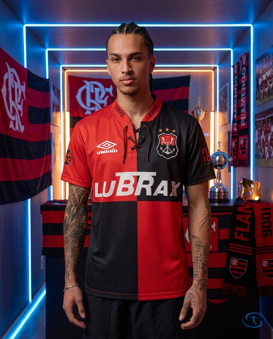 Camisa Flamengo Centenário Retrô 1994 Torcedor Umbro Masculina - Vermelho e Preto - Front View | Sant Sport