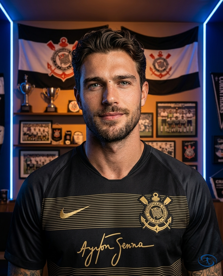 Corinthians Ayrton Senna Jersey 2018/19 Retro - Nike Men's Preto e Dourado - Badge Close-Up | Sant Sport