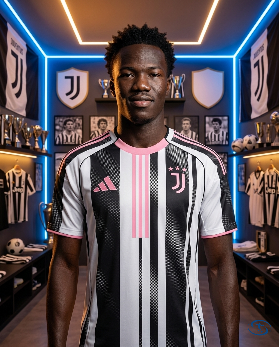 Camisa Juventus Home 25/26 - Torcedor Adidas Masculino - Preto, Branco e Rosa - Front View | Sant Sport