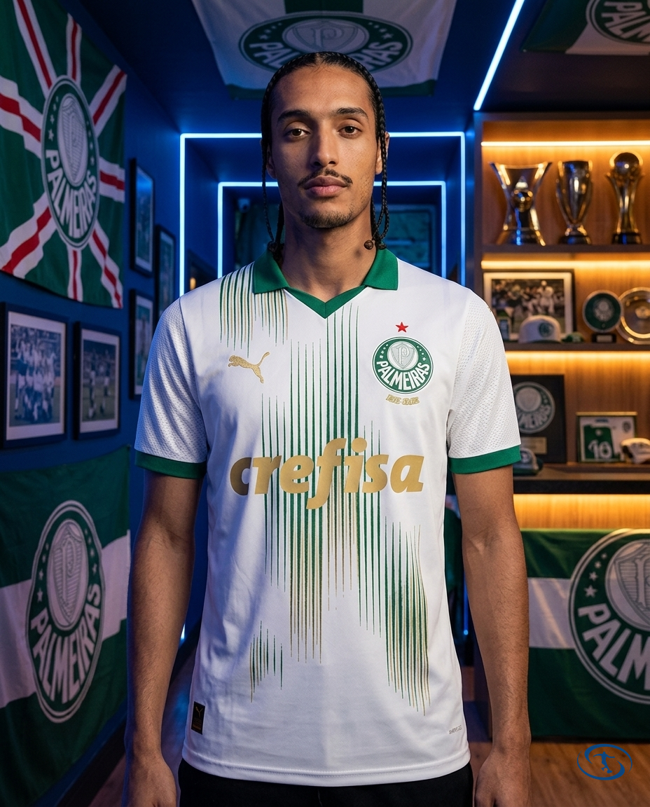 Palmeiras II Jersey Away 2024/25 - Player Version Puma Men's - White e Dourado - Front View | Sant Sport