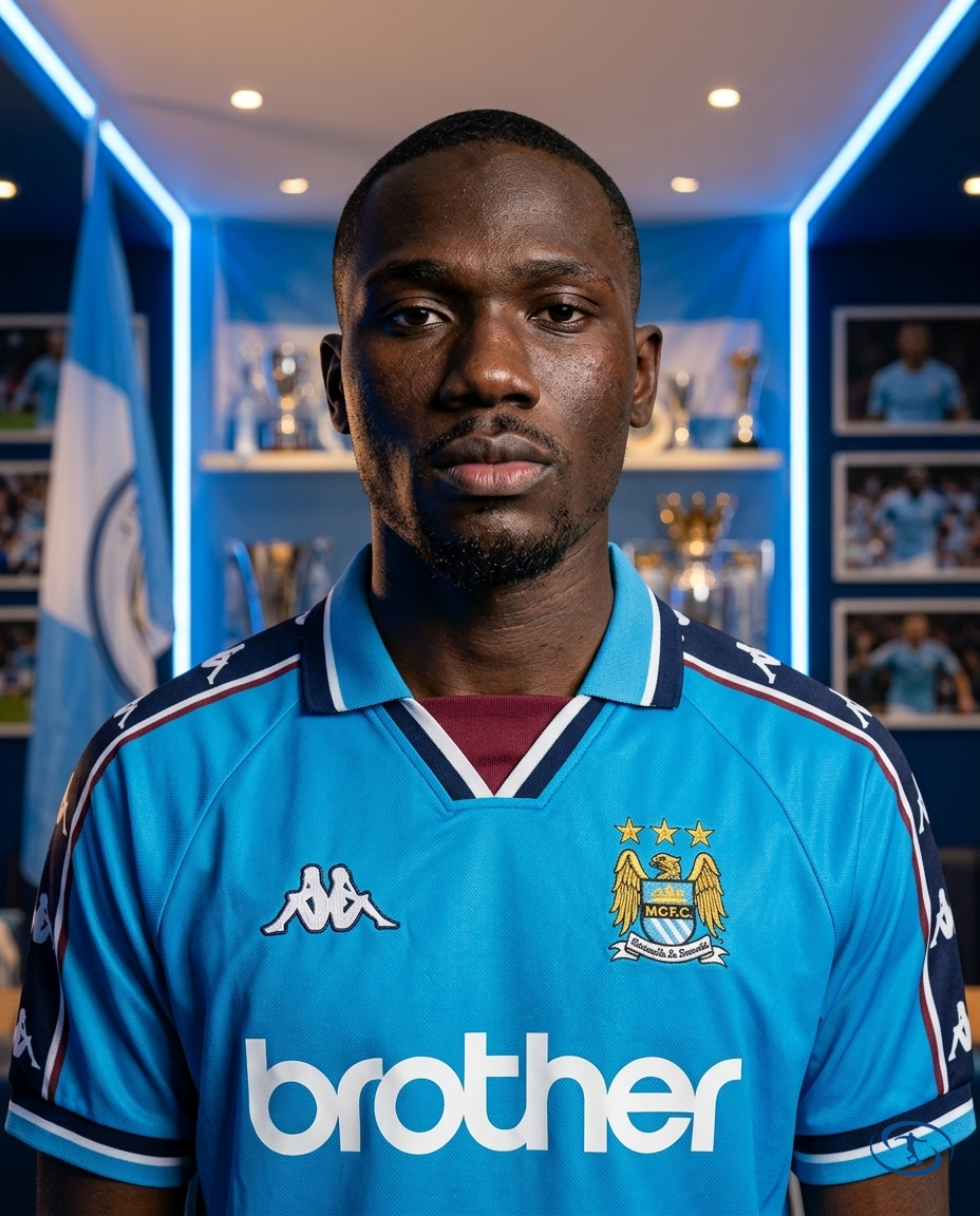 Camisa Manchester City Home Retrô 97/99 Torcedor Masculina - Azul - Badge Close-Up | Sant Sport