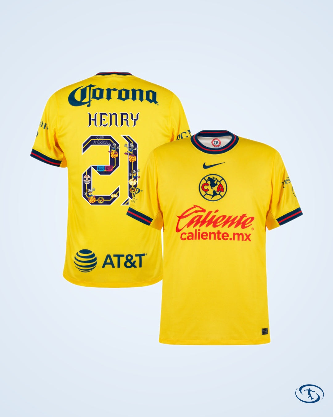 Club America Home Henry 21 Shirt 2024-2025 (Die De Muertos Fan Style Printing) - Men's