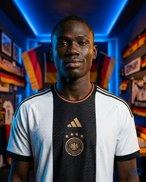 Camisa Seleção da Alemanha Home 22/23 Torcedor Adidas Masculina - Branco e Preto - Badge Close-Up | Sant Sport