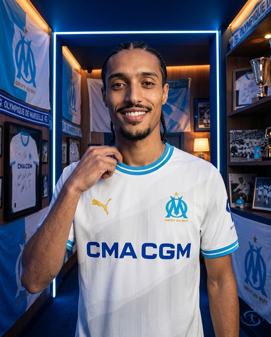 Camisa Olympique Marseille Home 23/24 Torcedor Puma Masculina - Branco - Front View | Sant Sport