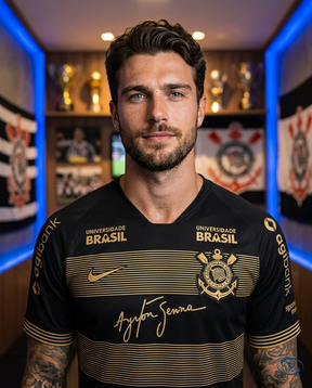 Corinthians Ayrton Senna Jersey w/ Sponsors 2018/19 Retro - Nike Men's Preto e Dourado - Badge Close-Up | Sant Sport