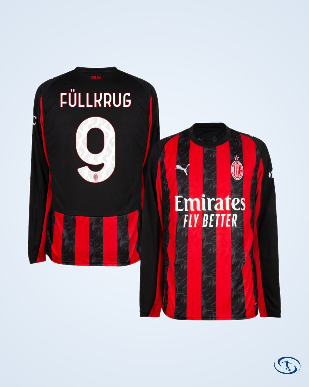 AC Milan Home L/S Player Number Shirt 2025-2026 (Official Printing) - Men's