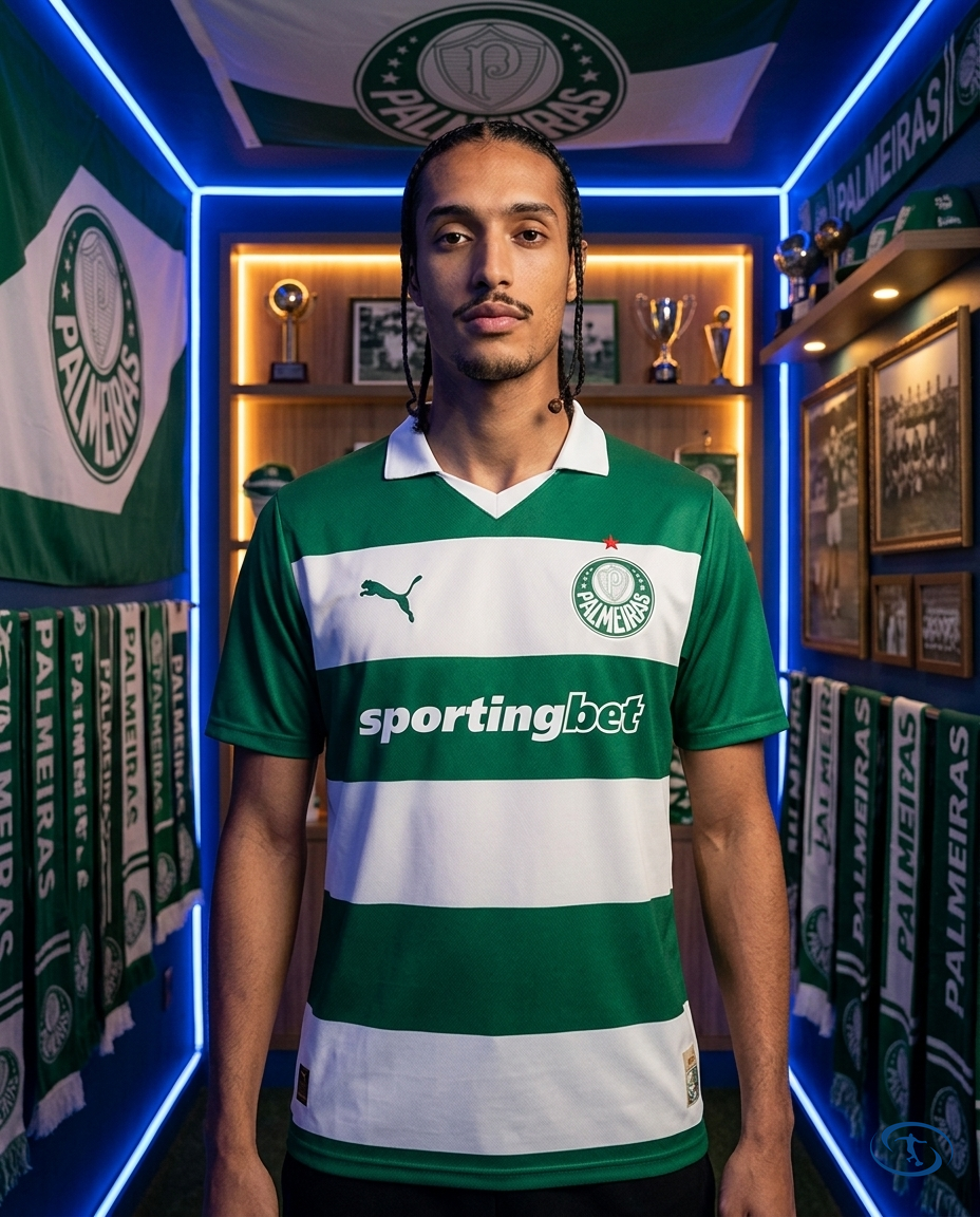 Camisa Palmeiras Avanti 2025/26 Torcedor Puma Masculino - Verde e Branco - Front View | Sant Sport