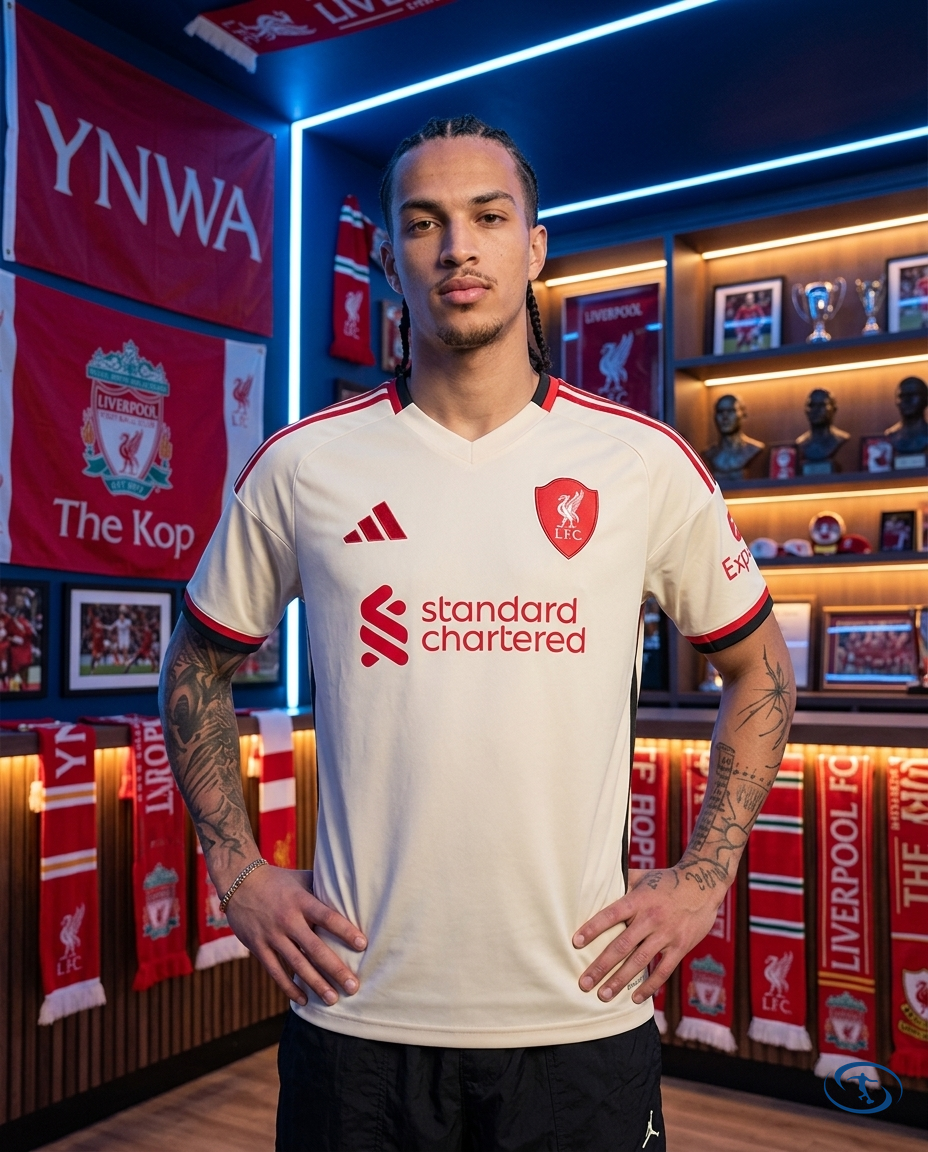 Camisa Liverpool Away 25/26 Torcedor Adidas Masculino - Bege - Front View | Sant Sport