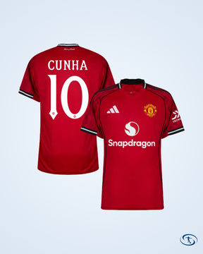 Man Utd Home Cunha 10 Shirt 2025-2026 (Cup Style Printing) - Men's